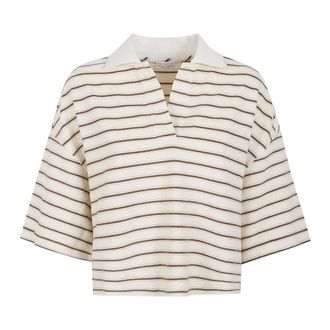 Brunello Cucinelli Brunello Cucinelli, Polo Shirts, female, White, Size: M Striped Polo Top