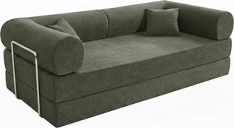 Oviala Sof&aacute; cama de 2 plazas en tela con cojines modulares verde l 204 cm