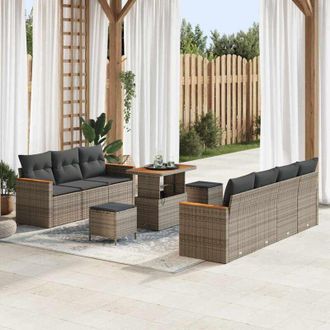 vidaXL Vidaxl - Conjunto De Sof&aacute; De Jard&iacute;n Con Coj&iacute;n 10 Pcs Gris Polirat&aacute;n