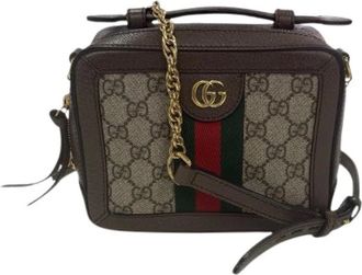 Gucci Pre-owned Cross Body Bags, female, Brown, Size: ONE SIZE Pre-owned Ophidia GG Supreme Canvas Leather Shoulder Bag