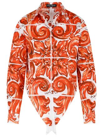 Dolce & Gabbana Hemd aus Baumwollpopeline mit Majolica-Print