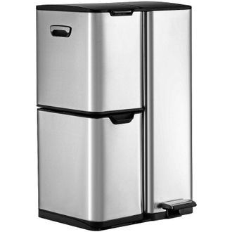 Vente-Unique Pattumiera per raccolta differenziata a pedale 3 bidoni 60L in Inox - DUMEO