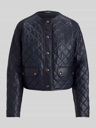 Lauren Ralph Lauren Cropped Lederjacke aus reinem Lammleder in Marine, Gr&ouml;&szlig;e 34