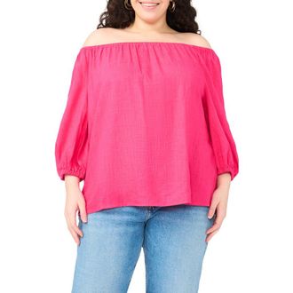 Vince Camuto Off the Shoulder Puff Sleeve Top in Punch at Nordstrom Rack, Size 1X