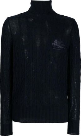 Etro Coltrui Kabel Gebreide Trui - Heren - Cashmere truien - Blauw - M - Kasjmier - Truien & Vesten