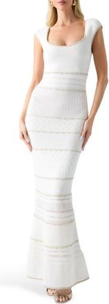 Marciano Juma Metallic Mixed Stitch Maxi Sweater Dress in White at Nordstrom, Size 44