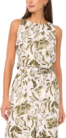 Vince Camuto Floral Tank in Olive Mist at Nordstrom, Size X-Small