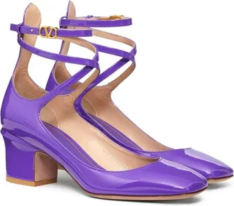 Valentino Garavani Patent Leather Crossover Ankle Strap Pump - Purple