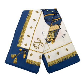 Herm&egrave;s Pre-owned Womens Vue Du Carrosse De La Galere La Reale Silk Twilly Scarf - Dark Blue Textile - One Size