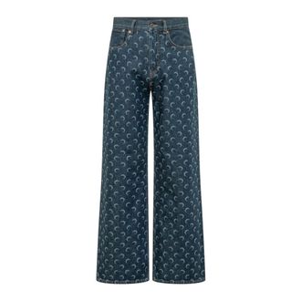 Marine Serre Wide Jeans, male, Blue, Size: XL Moon Laser Denim Straight Jeans