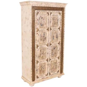 Wanderlust Deco Armario De Madera Artesanal Blanco 100x45x178 Cm