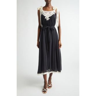 Zimmermann Roselight Lace Trim Cotton & Silk Slipdress in Black at Nordstrom, Size 0