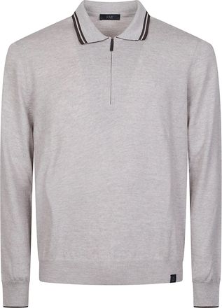 Fay Half Zip Polo Collar Striped Virgin Wool Sweater