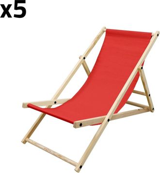 ECD Germany 5x sillas de playa rojo madera de pino tejido oxford carga hasta 120kg