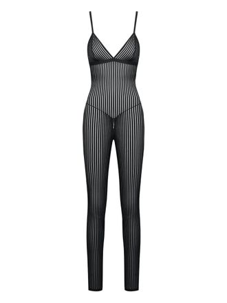 Maison Close striped catsuit - women - Polyamide/Spandex/Elastane - M - Black