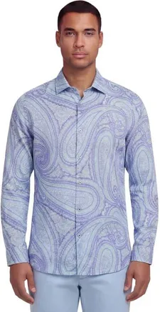 Lords of Harlech Uomo Wild Paisley Oxford Long Sleeve Fine Linen Shirt in Blue at Nordstrom, Size Xx-Large