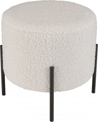 Macabane Taburete de tela bouclette blanca y patas de metal negro 40x40 cm