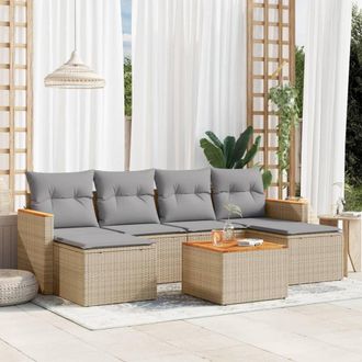 vidaXL Vidaxl - Set Sof&aacute;s De Jard&iacute;n 7 Piezas Y Cojines Rat&aacute;n Sint&eacute;tico Beige