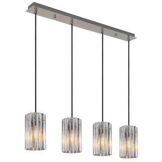 Netlighting Cayden Bar Pendant Ceiling Light Nickel Matt Clear Glass Shade 4x E27 in Grey