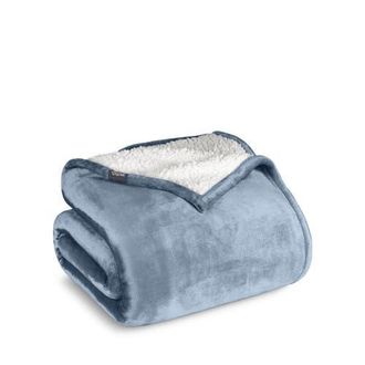 Bare Home Reversible Plush Fleece Blanket in Dusty Blue at Nordstrom, Size Full