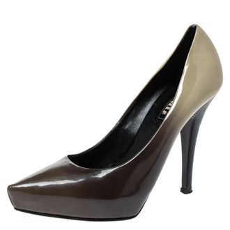 Le Silla Green/cream Ombre Patent Leather Platform Pumps