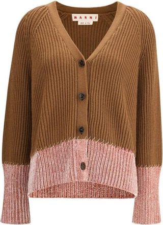 Marni Bi-color wollen vest met chenille onderzijde - Dames - Vesten - Bruin - M - Wol - Truien & Vesten