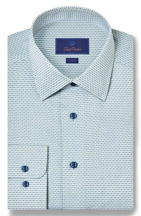David Donahue Trim Fit Micro Dobby Cotton Dress Shirt in Sage/Blue at Nordstrom, Size 17 - 32