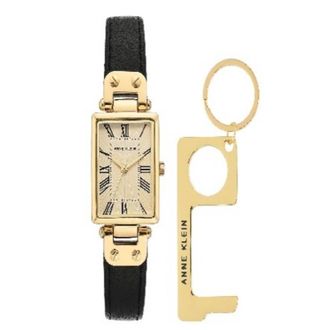 Anne Klein Quartz Ladies Leather Strap Watch and No Touch Key Set AK-3752BKST