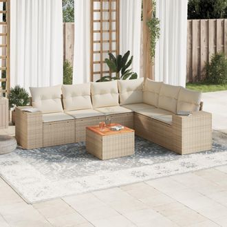 vidaXL Vidaxl - Set Sof&aacute;s De Jard&iacute;n 7 Piezas Y Cojines Rat&aacute;n Sint&eacute;tico Beige