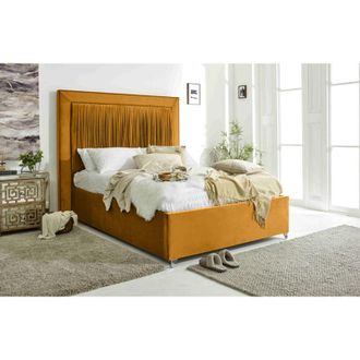 Casa Alexandra Mustard Plush Velvet Double Bed Frame