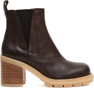 AGL Brown Textured Leather Ankle Boot With Elastic Side Panels