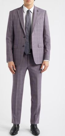 John Varvatos Bleecker Pale Purple Check Wool Blend Suit in Cranberry at Nordstrom, Size 40 Regular