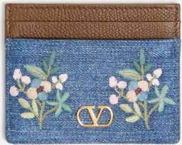 Valentino Garavani Portacarte Valentino Garavani VLogo Signature in denim con ricamo floreale Donna DENIM UNI