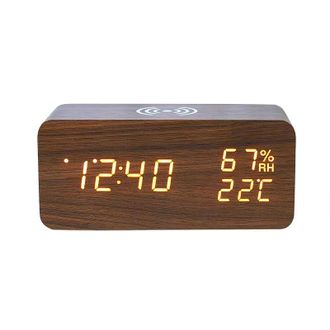 OEM Reloj Despertador Digital Led Inal&aacute;mbrico, Con Indicador De Temperatura Y Humedad, Brillo Ajustable (marr&oacute;n)