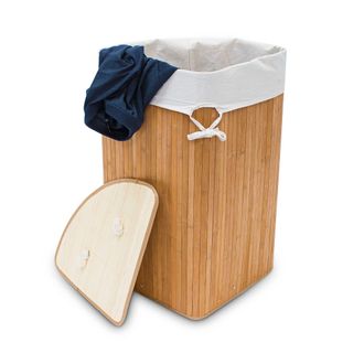 Relaxdays Cesto Ropa Sucia Esquinero, Cubo Colada Plegable Con Tapa, Canasta, Bamb&uacute;, 60 L, 65 X 49,5 X 37 Cm, Natural - Relaxdays