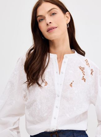 Contemporaine Womens Richelieu embroidery stand-collar blouse