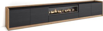 Skraut Home Skraut Home - Mueble Tv, Televisi&oacute;n, 310x37x50cm, Para Tv Hasta 80, Chimenea El&eacute;ctrica, Negro Y Roble