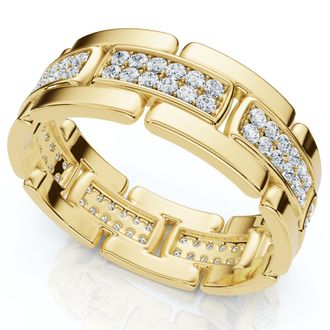 Pompeii3 85Ct TW Round Diamond Mens Link 8mm Wedding Band Gold Polished Ring Lab Grown