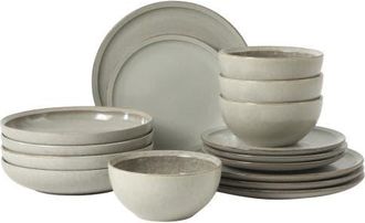 Gibson Home Beckett 16-Piece Matte Reactive Glaze Stoneware Dinnerware Set in Ash White at Nordstrom