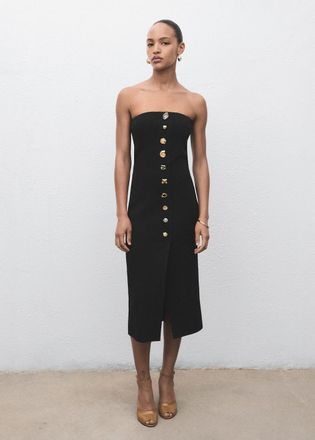 Mango Vestito senza spalline bottoni gioiello nero - Donna - S - MANGO