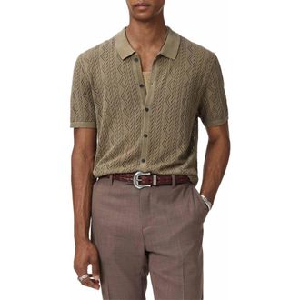 John Varvatos Emil Pointelle Short Sleeve Caridgan in Haze Grey at Nordstrom, Size X-Small