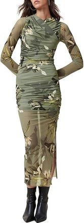 AllSaints Hanako Mesh Dress Womens Dress Emerge Olive Green : UK 4 (US Womens 0), Elastane/Mesh/Polyester