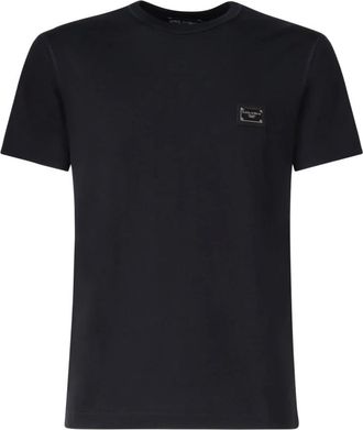 Dolce & Gabbana T-shirt in cotone con placchetta logo - - Tops - Uomo - Blu - L