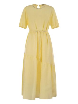 PESERICO crew-neck maxi dress - women - Linen/Flax - 46 - Yellow
