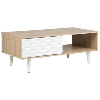 Beliani Beliani - Mesa De Centro De Madera Clara Y Aglomerado Blanco Con 1 Caj&oacute;n Swansea