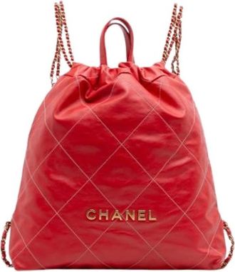 Chanel Pre-owned 22 Backpack - Dames - Vintage Rugzakken - Rood - ONE Size - Leer - Vintage