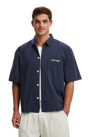 Cotton On Mens Ventura Short Sleeve Shirt in Navy Stripe at Nordstrom, Size X-Small