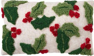 Peking Handicraft Holly With Berries Tufted Pillow