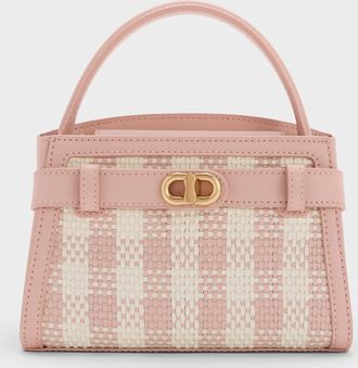 Charles & Keith Aubrielle Checkered BeltedTop Handle Bag