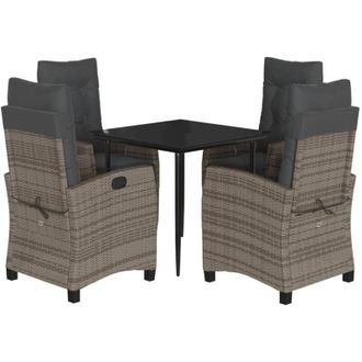 vidaXL Set Comedor De Jard&iacute;n 5 Piezas Con Cojines Rat&aacute;n Sint&eacute;tico Gris Vidaxl